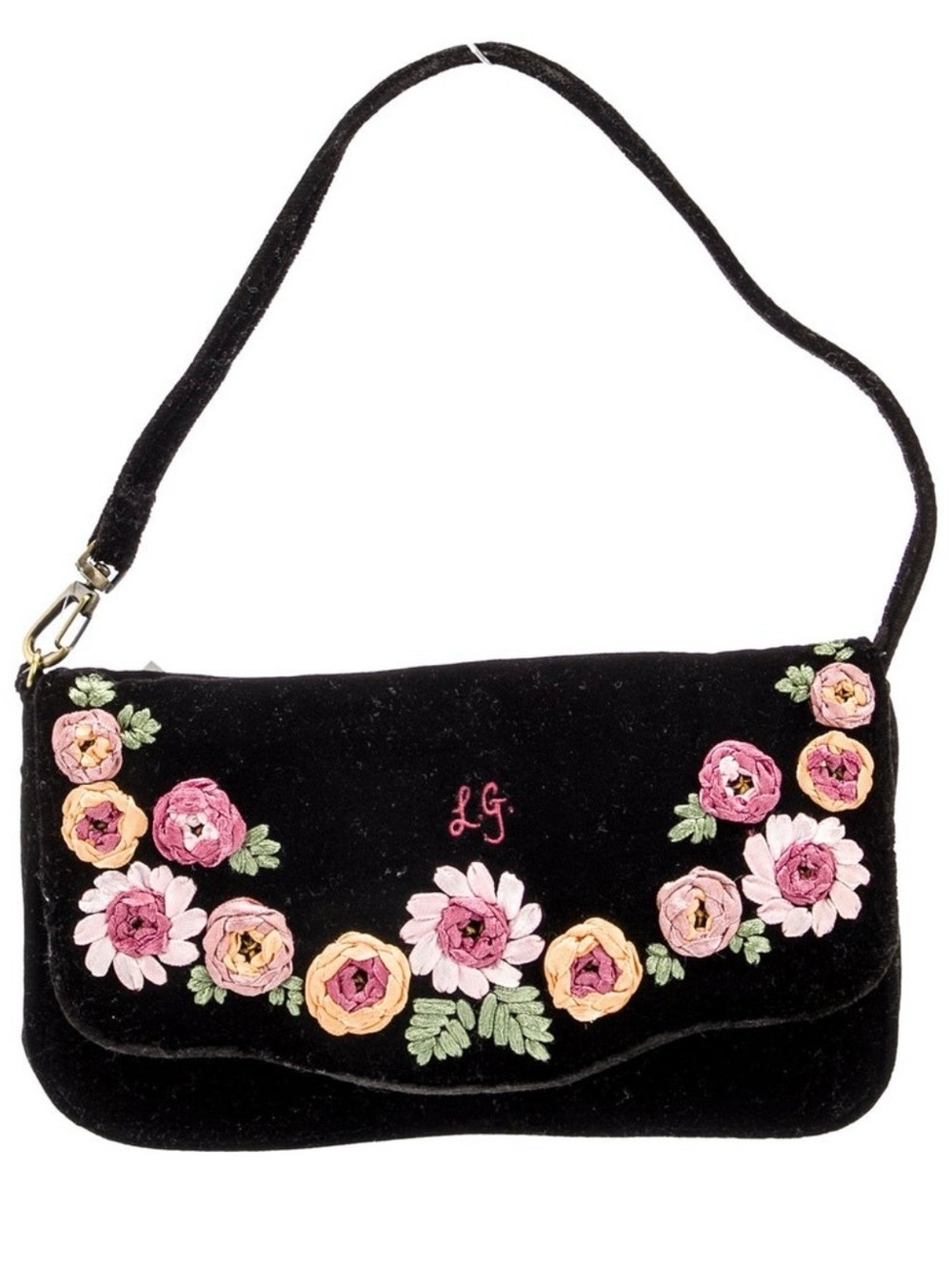 Lulu Guinness Shoulder Bag with Pink and Yellow Floral Embroidery | Vintage